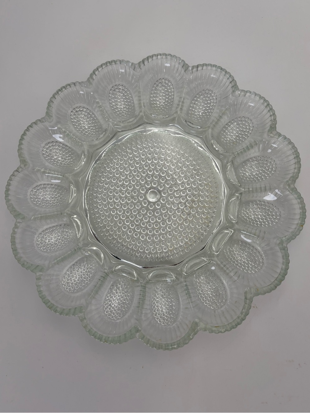 Vintage Indiana Glass Hobnail Deviled Egg Serving Platter - 11” Diameter